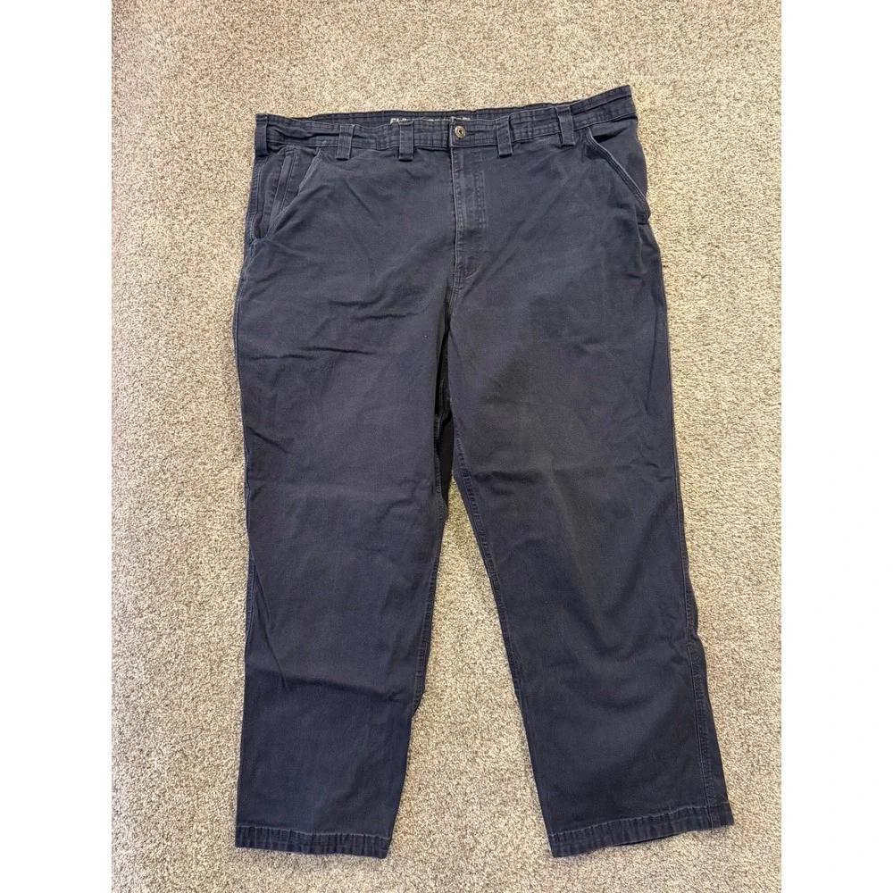 Duluth Trading Co Work Pants Mens 44x30 Navy Flex Fire Hose Relaxed Fit Canvas
